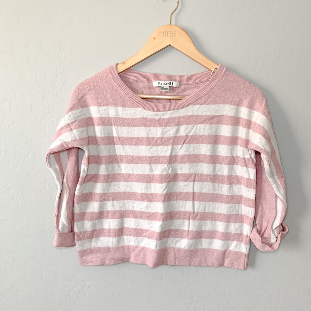 “SAVE” Forever 21 pink and white pull over sweater